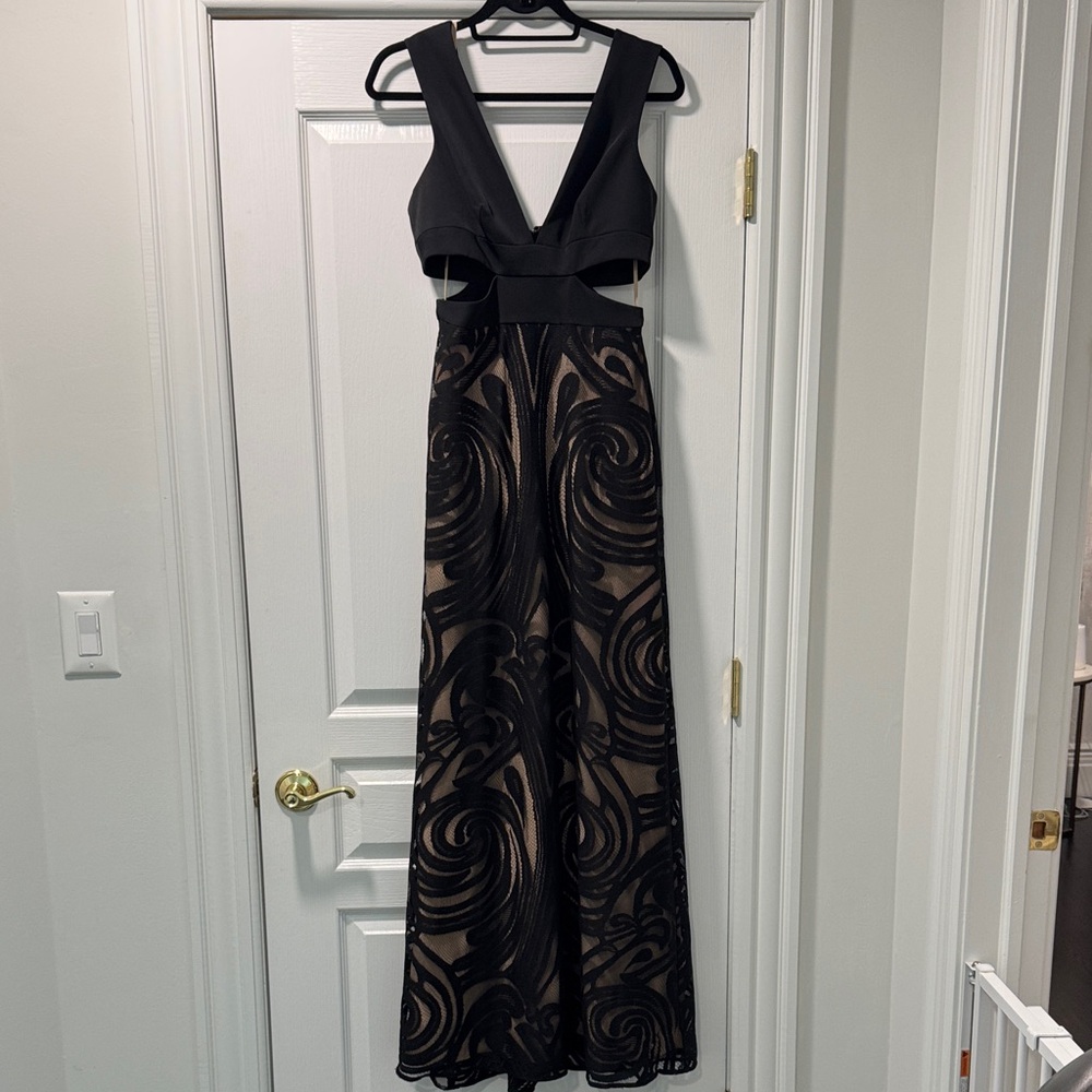 BCBGMaxAzria Black and Tan Backless Dress
